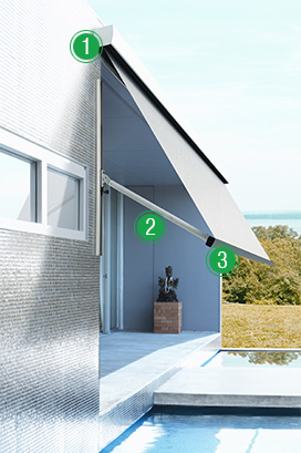 features of pivot arm awnings